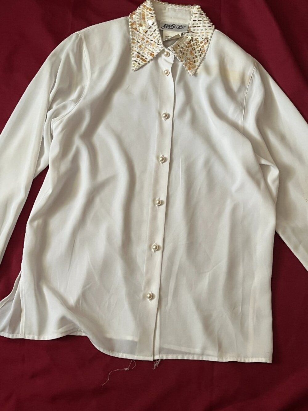 Champagne blouse satin finish with pearl for women's size 10 from Yves ST Clair